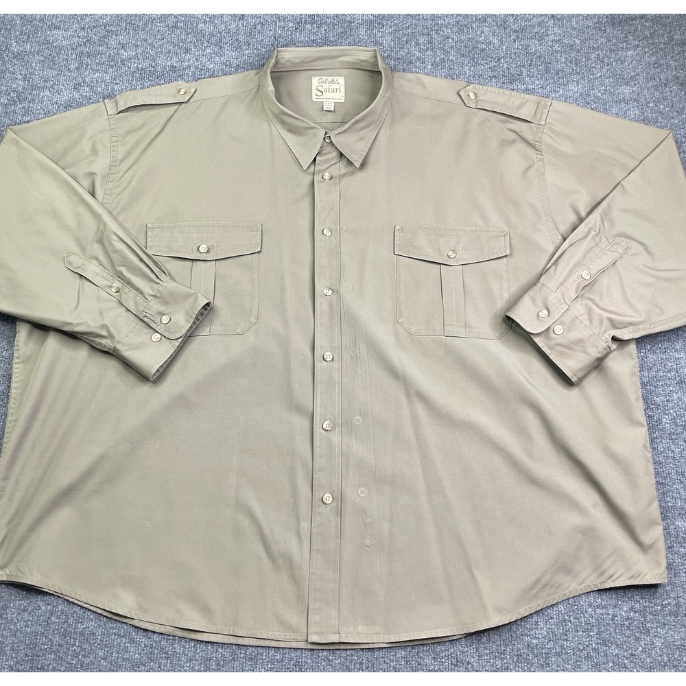Cabela's Safari Series Shirt Mens 5XL Tan Long Sleeve Epaulets Button Down